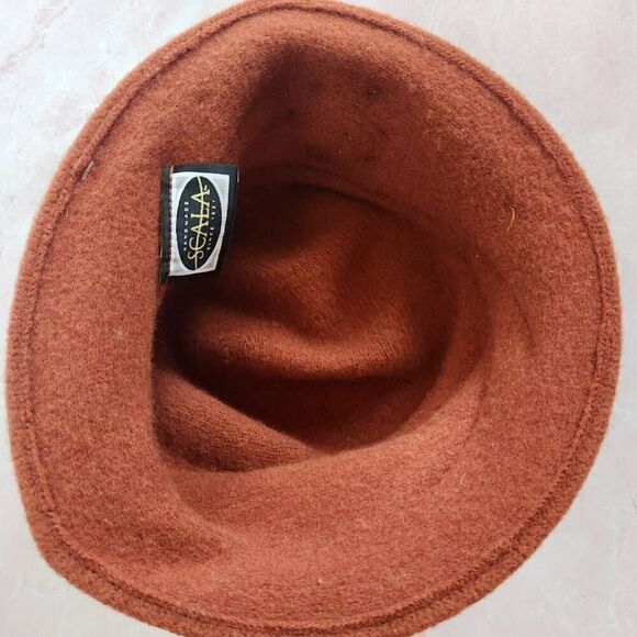 Scala wool boiled bowler cloche hat  autumn orange copper handmade 100% wool - Picture 5 of 5